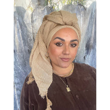 Cozy Israeli Waffled + Tassel Details Headwrap - Mocha-Long Wrap-The Little Tichel Lady