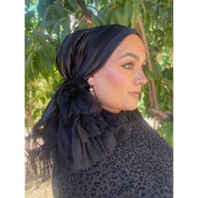 Evening Headscarf w/ Tulle, Rinati Lakel - Black-Specialty Items-The Little Tichel Lady