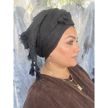 Cozy Israeli Waffled + Tassel Details Headwrap - Black-Long Wrap-The Little Tichel Lady