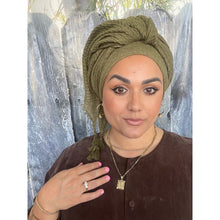 Cozy Israeli Waffled + Tassel Details Headwrap - Olive-Long Wrap-The Little Tichel Lady