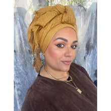 Cozy Israeli Waffled + Tassel Details Headwrap - Golden-Long Wrap-The Little Tichel Lady