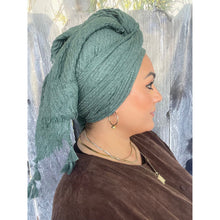 Cozy Israeli Waffled + Tassel Details Headwrap - Hunter Green-Long Wrap-The Little Tichel Lady