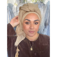 Cozy Israeli Waffled + Tassel Details Headwrap - Mocha-Long Wrap-The Little Tichel Lady