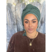 Cozy Israeli Waffled + Tassel Details Headwrap - Hunter Green-Long Wrap-The Little Tichel Lady