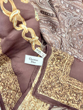 Dior Authentic Designer Headscarf, Brown and Gold