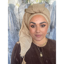 Cozy Israeli Waffled + Tassel Details Headwrap - Mocha-Long Wrap-The Little Tichel Lady