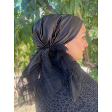 Evening Headscarf w/ Tulle, Rinati Lakel - Black-Specialty Items-The Little Tichel Lady