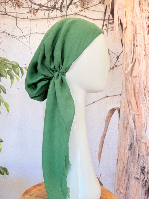 Turkish Cotton Textured NON-SLIP Print Pretied w/ Long Tails - Muted Kelly Green-pretieds-The Little Tichel Lady