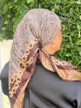 Dior Authentic Designer Headscarf, Brown and Gold