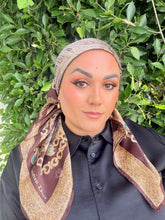 Dior Authentic Designer Headscarf, Brown and Gold