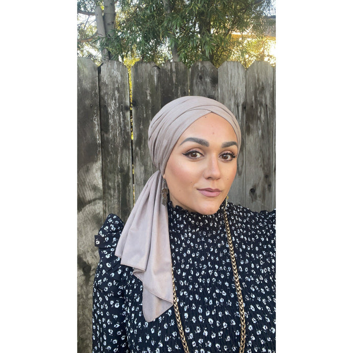 Faux Suede Stretchy Head Wrap - Fawn-Long Wrap-The Little Tichel Lady