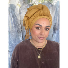 Cozy Israeli Waffled + Tassel Details Headwrap - Golden-Long Wrap-The Little Tichel Lady