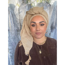 Cozy Israeli Waffled + Tassel Details Headwrap - Mocha-Long Wrap-The Little Tichel Lady