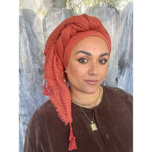 Cozy Israeli Waffled + Tassel Details Headwrap - Rust-Long Wrap-The Little Tichel Lady