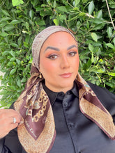 Dior Authentic Designer Headscarf, Brown and Gold