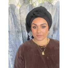 Cozy Israeli Waffled + Tassel Details Headwrap - Black-Long Wrap-The Little Tichel Lady