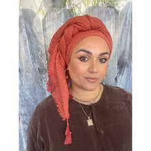 Cozy Israeli Waffled + Tassel Details Headwrap - Rust-Long Wrap-The Little Tichel Lady