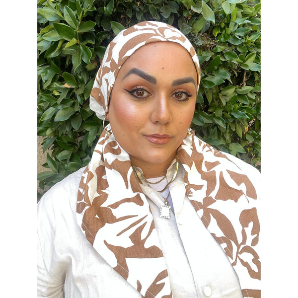 Lightweight Pretied w/ Velvet & Adjustable Band - Abstract Neutral Floral-Pretieds-The Little Tichel Lady