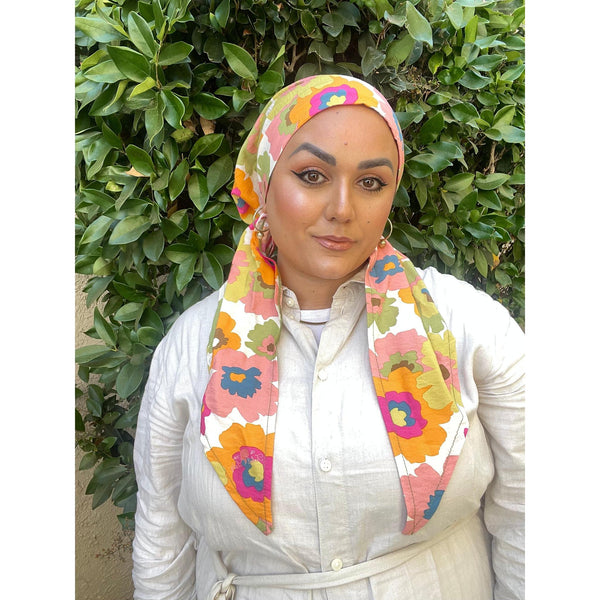 Lightweight Pretied w/ Velvet & Adjustable Band - Mod Floral Print-Pretieds-The Little Tichel Lady