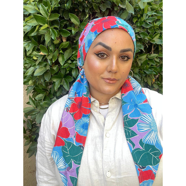 Lightweight Pretied w/ Velvet & Adjustable Band - Poppy Floral Print-Pretieds-The Little Tichel Lady