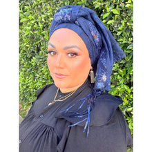 Exquisite Sequins & Floral Headwrap - Navy-Long Wrap-The Little Tichel Lady