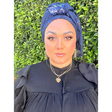 Exquisite Sequins & Floral Headwrap - Navy-Long Wrap-The Little Tichel Lady