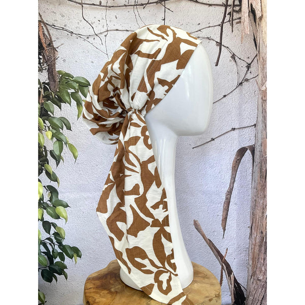 Lightweight Pretied w/ Velvet & Adjustable Band - Abstract Neutral Floral-Pretieds-The Little Tichel Lady