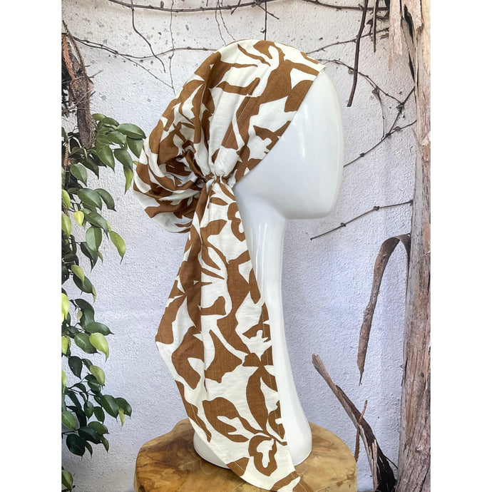 Lightweight Pretied w/ Velvet & Adjustable Band - Abstract Neutral Floral-Pretieds-The Little Tichel Lady