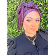 Exquisite Sequins & Floral Headwrap - Deep Eggplant-Long Wrap-The Little Tichel Lady