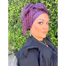 Exquisite Sequins & Floral Headwrap - Deep Eggplant-Long Wrap-The Little Tichel Lady