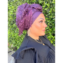 Exquisite Sequins & Floral Headwrap - Deep Eggplant-Long Wrap-The Little Tichel Lady