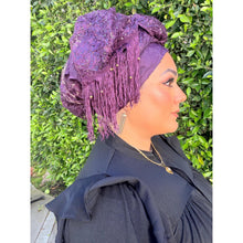 Exquisite Sequins & Floral Headwrap - Deep Eggplant-Long Wrap-The Little Tichel Lady