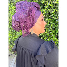 Exquisite Sequins & Floral Headwrap - Deep Eggplant-Long Wrap-The Little Tichel Lady