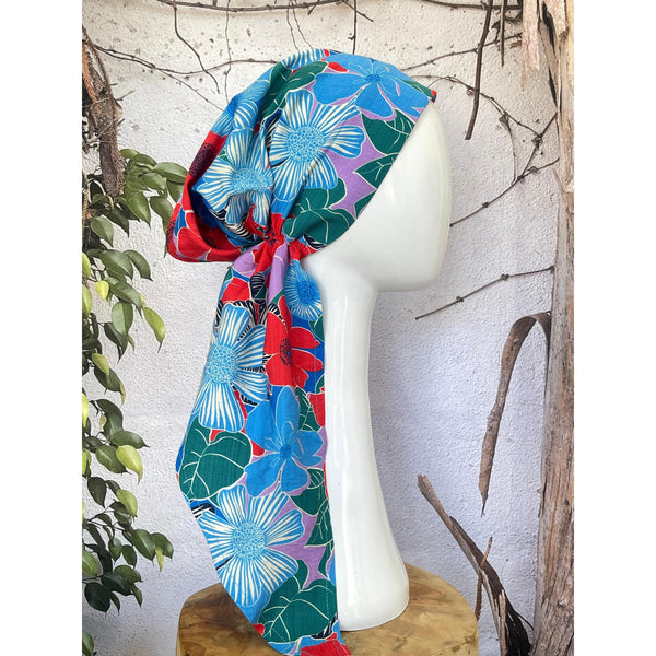 Lightweight Pretied w/ Velvet & Adjustable Band - Poppy Floral Print-Pretieds-The Little Tichel Lady