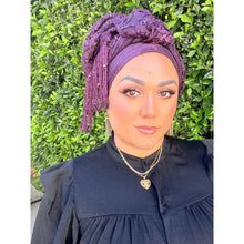Exquisite Sequins & Floral Headwrap - Deep Eggplant-Long Wrap-The Little Tichel Lady
