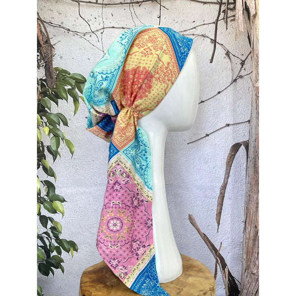 Lightweight Pretied w/ Velvet & Adjustable Band - Patchwork Print-Pretieds-The Little Tichel Lady