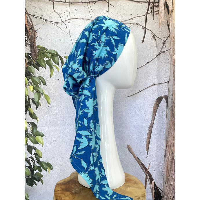 Lightweight Pretied w/ Velvet & Adjustable Band - Blue Beauty-Pretieds-The Little Tichel Lady