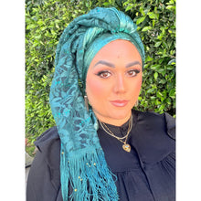 Exquisite Sequins & Lace Headwrap - Teal-Long Wrap-The Little Tichel Lady