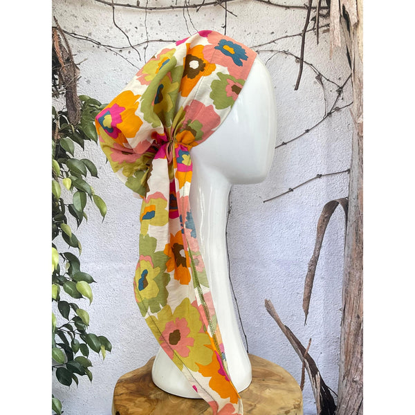 Lightweight Pretied w/ Velvet & Adjustable Band - Mod Floral Print-Pretieds-The Little Tichel Lady