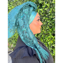 Exquisite Sequins & Lace Headwrap - Teal-Long Wrap-The Little Tichel Lady