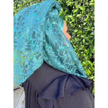 Exquisite Sequins & Lace Headwrap - Teal-Long Wrap-The Little Tichel Lady