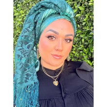 Exquisite Sequins & Lace Headwrap - Teal-Long Wrap-The Little Tichel Lady
