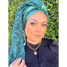 Exquisite Sequins & Lace Headwrap - Teal-Long Wrap-The Little Tichel Lady