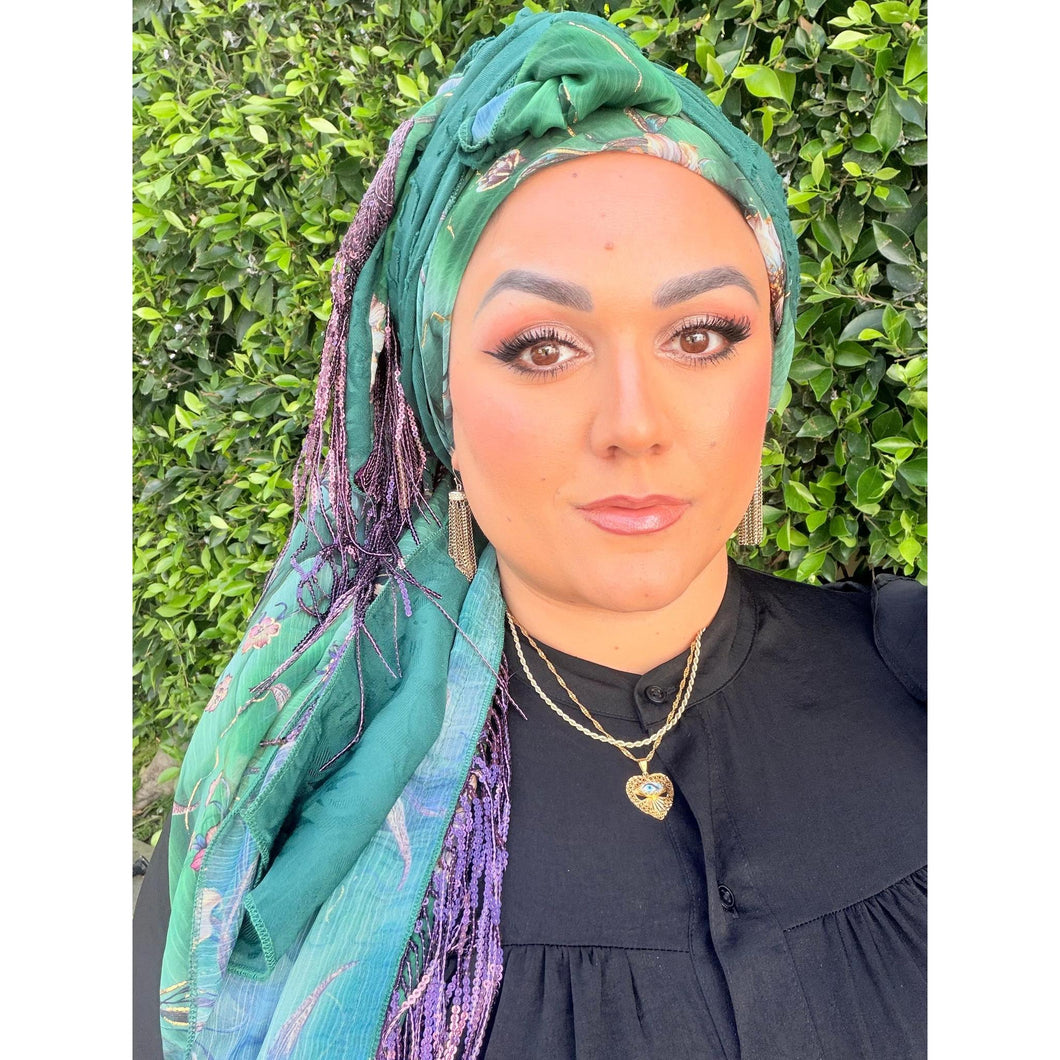 Exquisite Oversized Luxe Square - Hunter Green Floral-Squares-The Little Tichel Lady