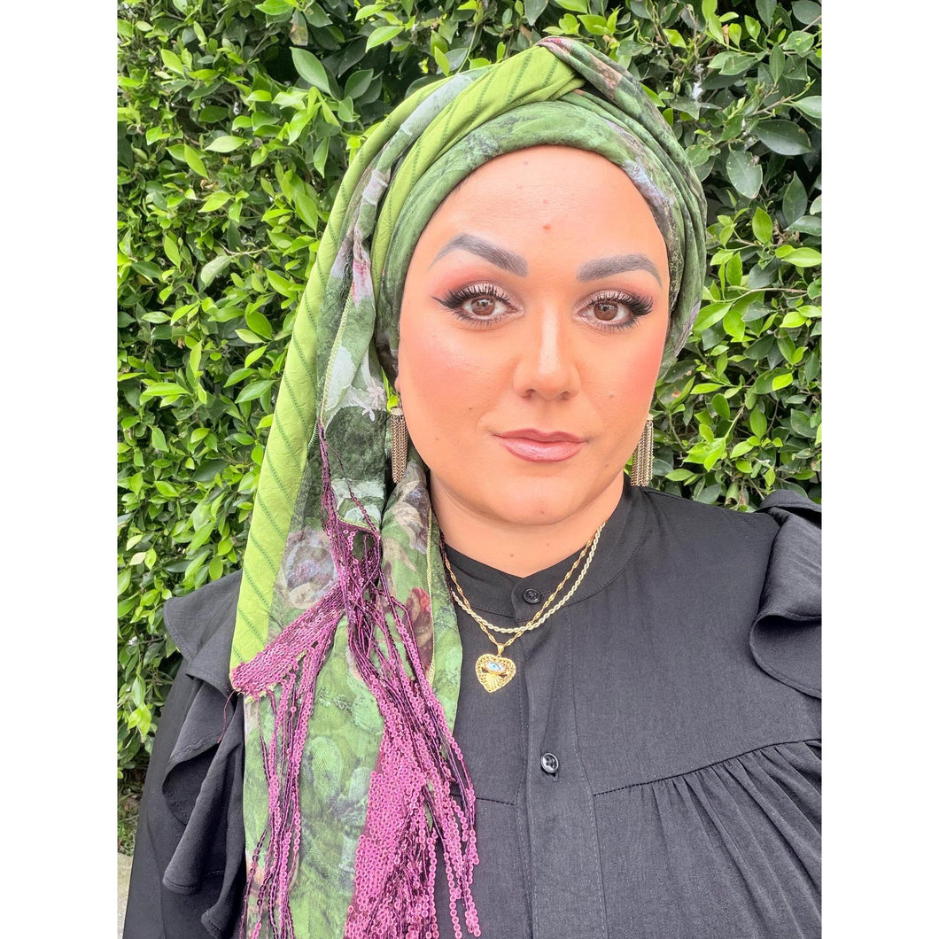 Exquisite Oversized Luxe Square - Olive & Lime Floral-Squares-The Little Tichel Lady
