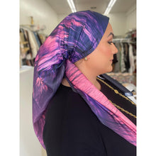 Turkish Satin Print Square - Black/Pink/Blue-Squares-The Little Tichel Lady