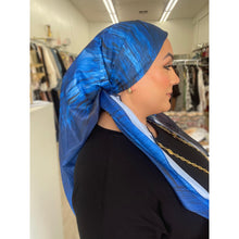 Turkish Satin Print Square - Black/Blue-Squares-The Little Tichel Lady