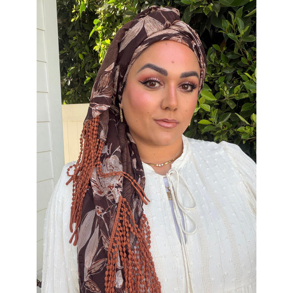 Exquisite Oversized Luxe Square - Brown Floral-Squares-The Little Tichel Lady