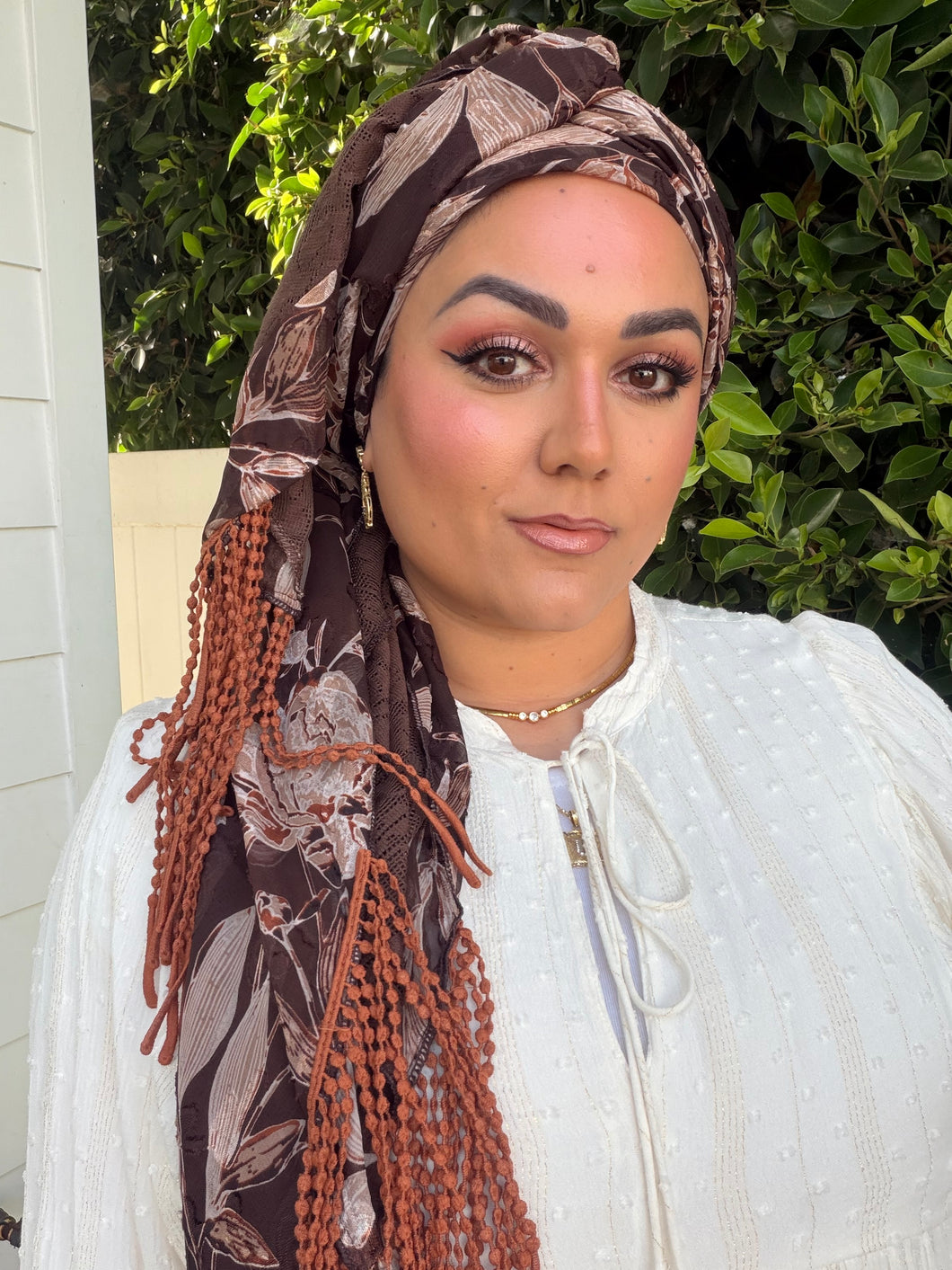 Exquisite Oversized Luxe Square - Brown Floral-Squares-The Little Tichel Lady