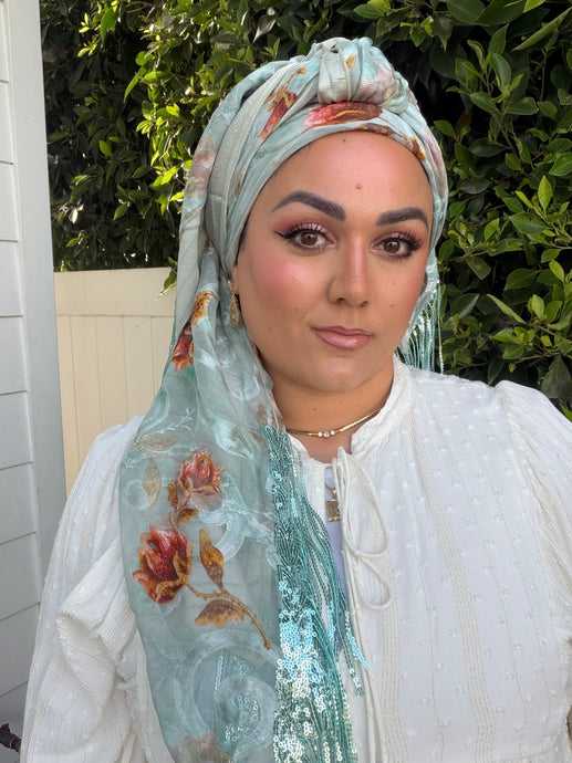 Exquisite Oversized Luxe Square - Aqua Floral-Squares-The Little Tichel Lady